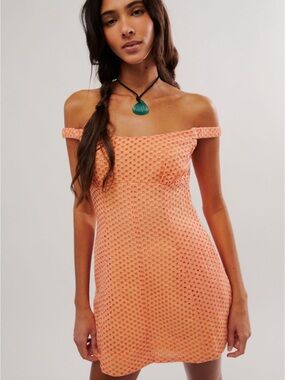 Free People Coral Orange Off-Shoulder Mini Dress